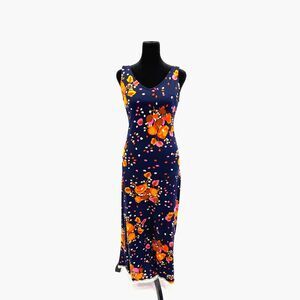 Leslie J vintage 70s navy floral maxi dress